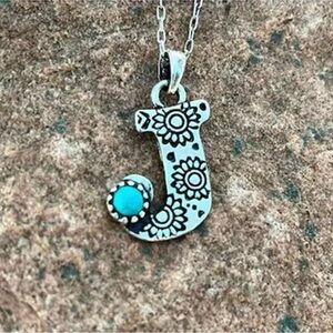 NEW - turquoise letter J necklace, monogram jewelry, Letter J jewelry